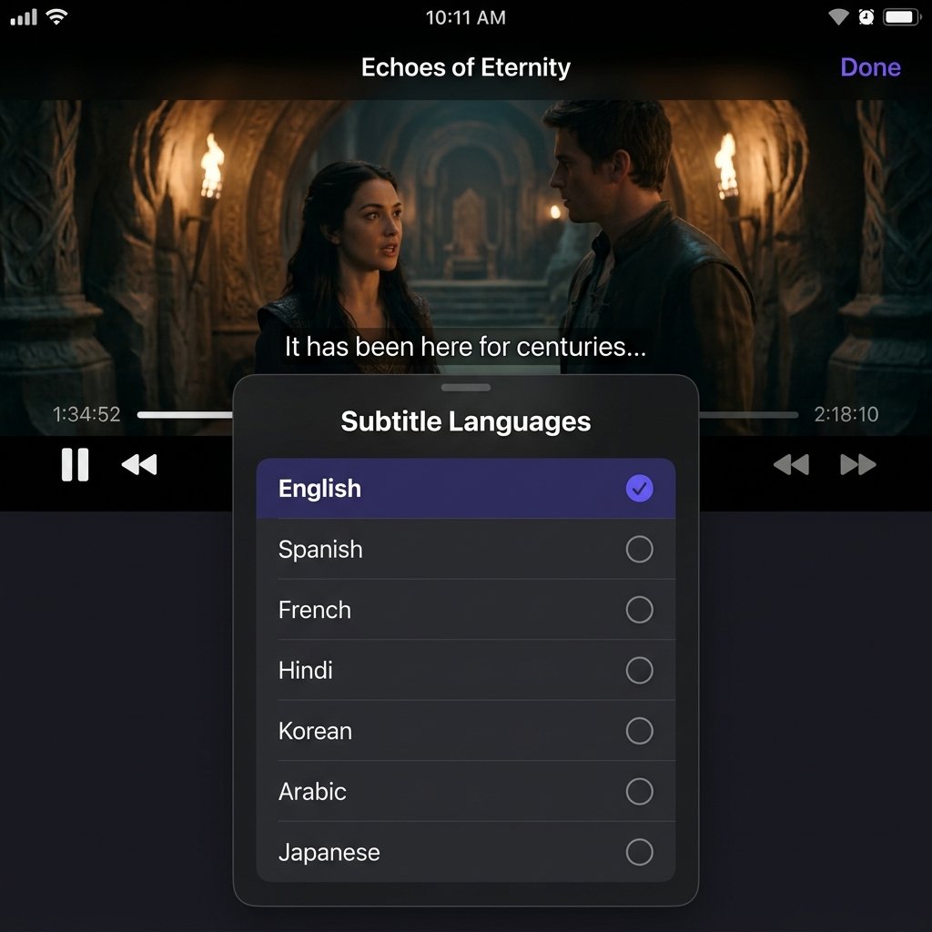 NetMirror multi-language subtitle selection screen